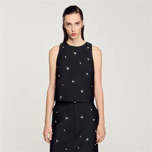 Taş İşlemeli Halter Yaka Üst