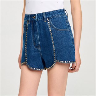 Taş İşlemeli Jean Şort