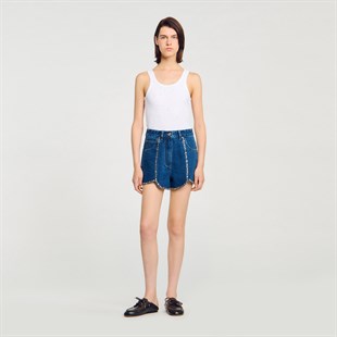 Taş İşlemeli Jean Şort