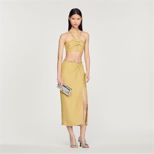 Taş İşlemeli Önü Yırtmaçlı Yeşil Etek