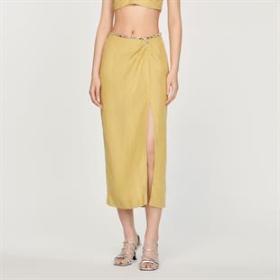 Taş İşlemeli Önü Yırtmaçlı Yeşil Etek