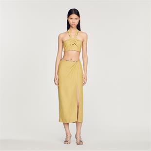 Taş İşlemeli Önü Yırtmaçlı Yeşil Etek