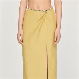 Taş İşlemeli Önü Yırtmaçlı Yeşil Etek