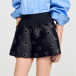 Taş İşlemeli Saten Şort Etek