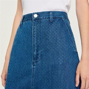 Taş İşlemeli Uzun Jean Etek