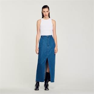 Taş İşlemeli Uzun Jean Etek