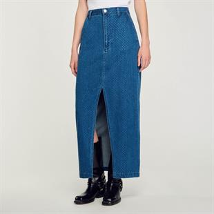 Taş İşlemeli Uzun Jean Etek