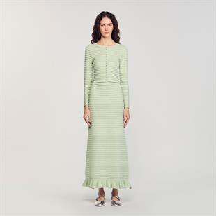 Taş İşlemeli Yeşil Triko Etek