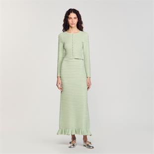 Taş İşlemeli Yeşil Triko Etek