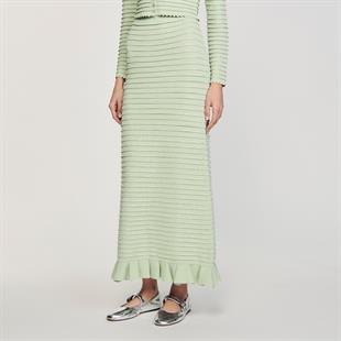 Taş İşlemeli Yeşil Triko Etek