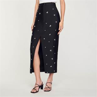 Taş İşlemeli Yırtmaçlı Etek