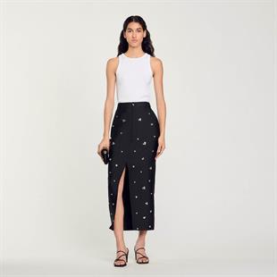 Taş İşlemeli Yırtmaçlı Etek