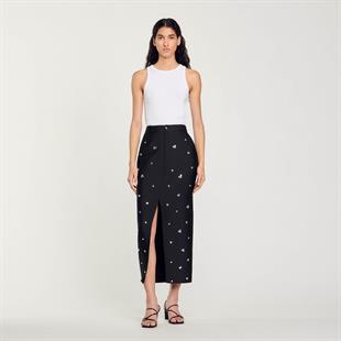 Taş İşlemeli Yırtmaçlı Etek