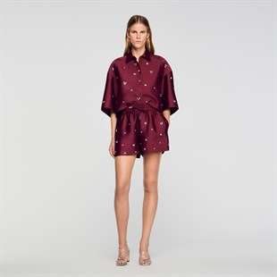 Taşlı Bordo İpek Şort