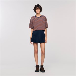 Taşlı Çizgili Crop T-shirt