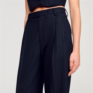 Taşlı Çizgili Yün Pantolon