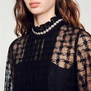 Taşlı Fırfır Yakalı Elbise