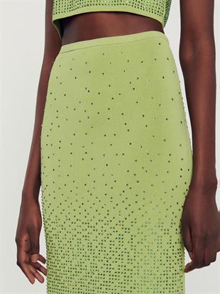 Taşlı Haki Midi Etek