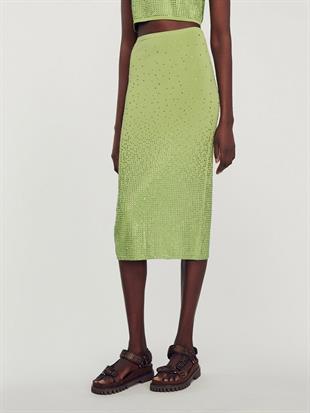 Taşlı Haki Midi Etek