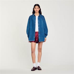 Taşlı Oversize Jean Gömlek