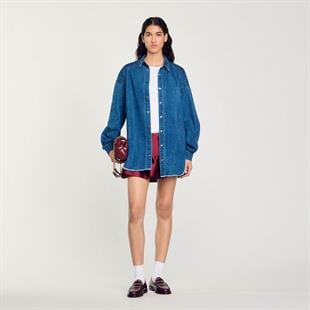 Taşlı Oversize Jean Gömlek