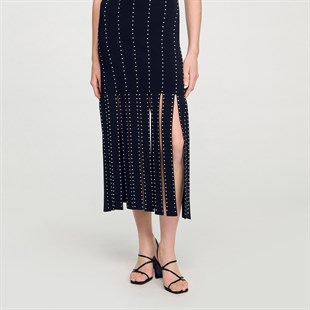 Taşlı Saçaklı Triko Elbise