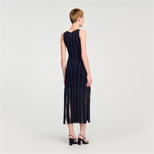 Taşlı Saçaklı Triko Elbise