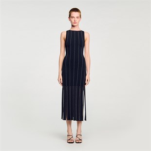 Taşlı Saçaklı Triko Elbise