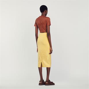 Taşlı Sarı Midi Etek