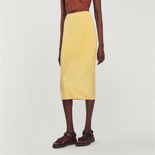 Taşlı Sarı Midi Etek