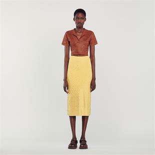 Taşlı Sarı Midi Etek