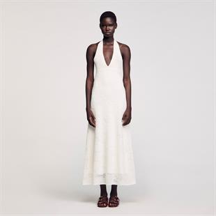 Triko Üst Detaylı Dantel Elbise