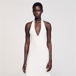 Triko Üst Detaylı Dantel Elbise