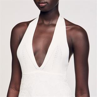 Triko Üst Detaylı Dantel Elbise