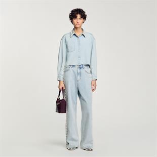 Yanı İnci İşlemeli Jean Pantolon