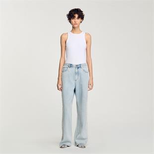 Yanı İnci İşlemeli Jean Pantolon