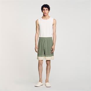 Yeşil Cross Desenli Şort