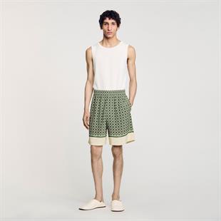 Yeşil Cross Desenli Şort