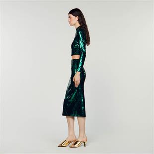 Yeşil Payetli Crop Üst