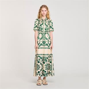 Yeşil Şal Desenli Gömlek Elbise