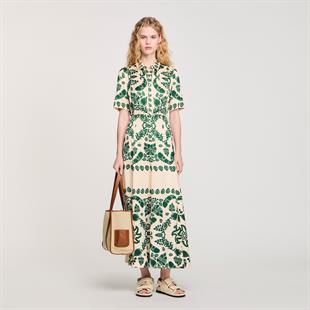 Yeşil Şal Desenli Gömlek Elbise