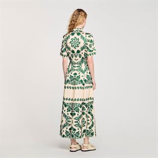 Yeşil Şal Desenli Gömlek Elbise