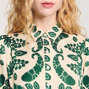 Yeşil Şal Desenli Gömlek Elbise