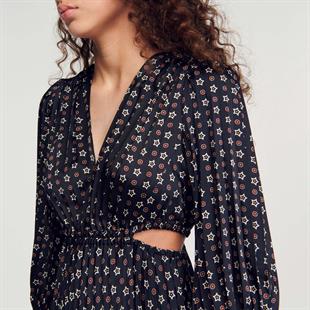 Yıldız Desenli Piliseli Uzun Elbise