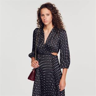 Yıldız Desenli Piliseli Uzun Elbise