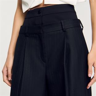 Yüksek Bel Detaylı Çizgili Pantolon