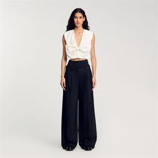 Yüksek Bel Detaylı Çizgili Pantolon