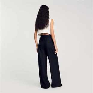 Yüksek Bel Detaylı Çizgili Pantolon