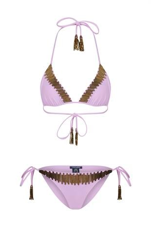 Lila Boncuklu Bikini