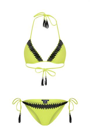 Neon Sarı Boncuklu Bikini